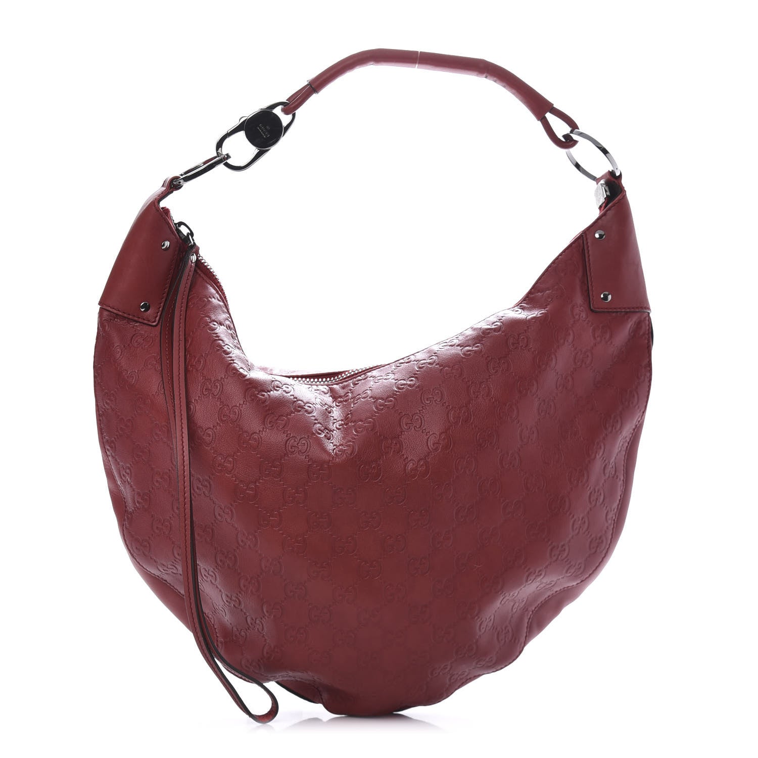 Gucci Guccissima Half Moon Bamboo Ring Hobo Red 1 of 11