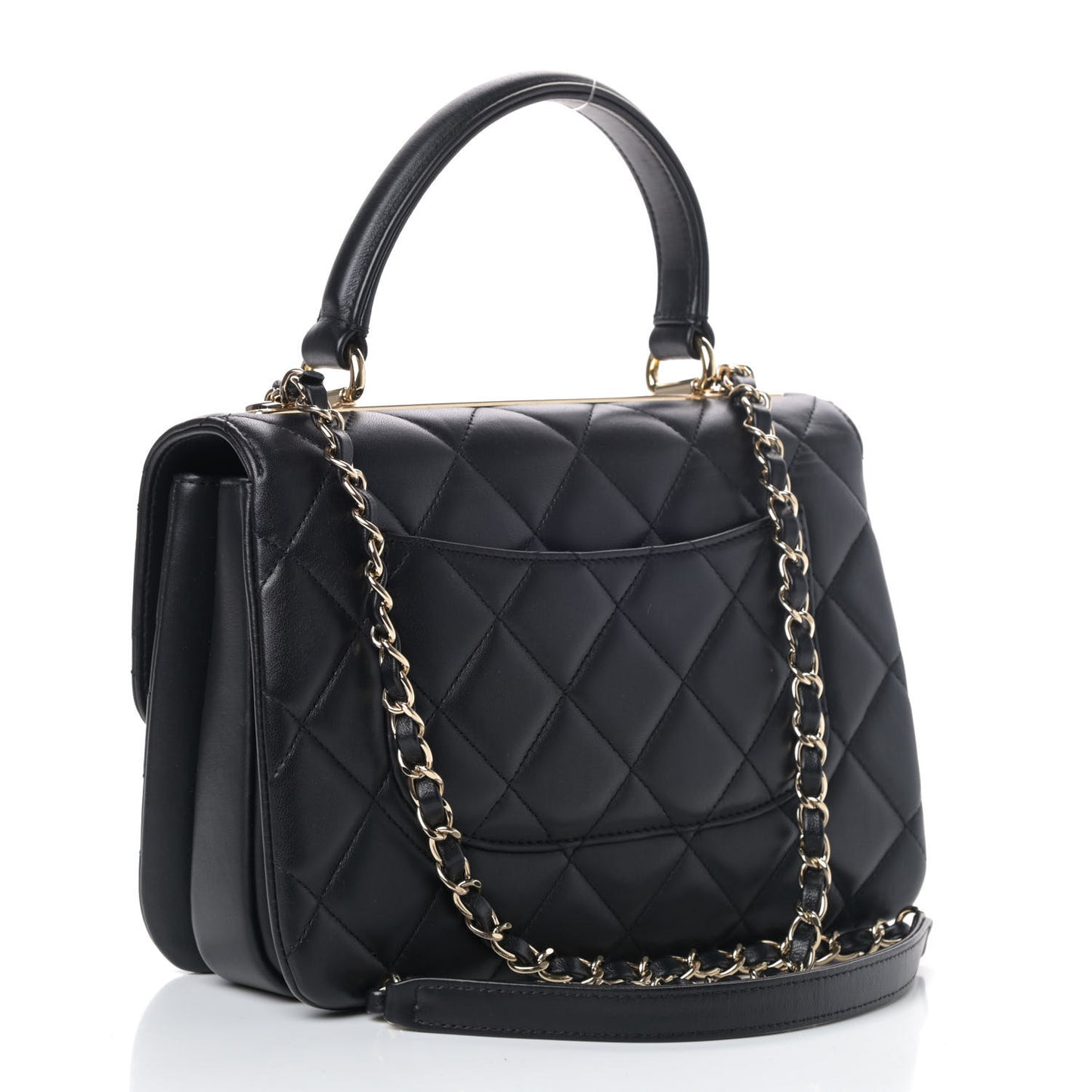 Lambskin Quilted Small Trendy CC Dual Handle Flap Bag Black