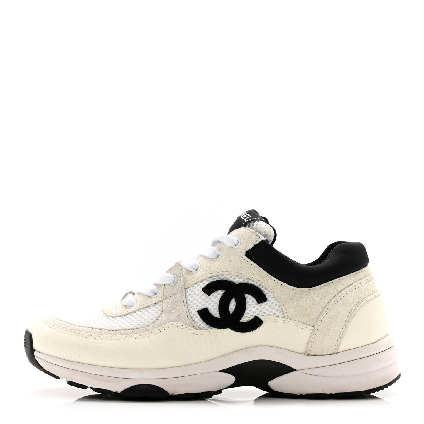 Mesh Suede Calfskin Grained Calfskin Womens CC Sneakers 37 White Black
