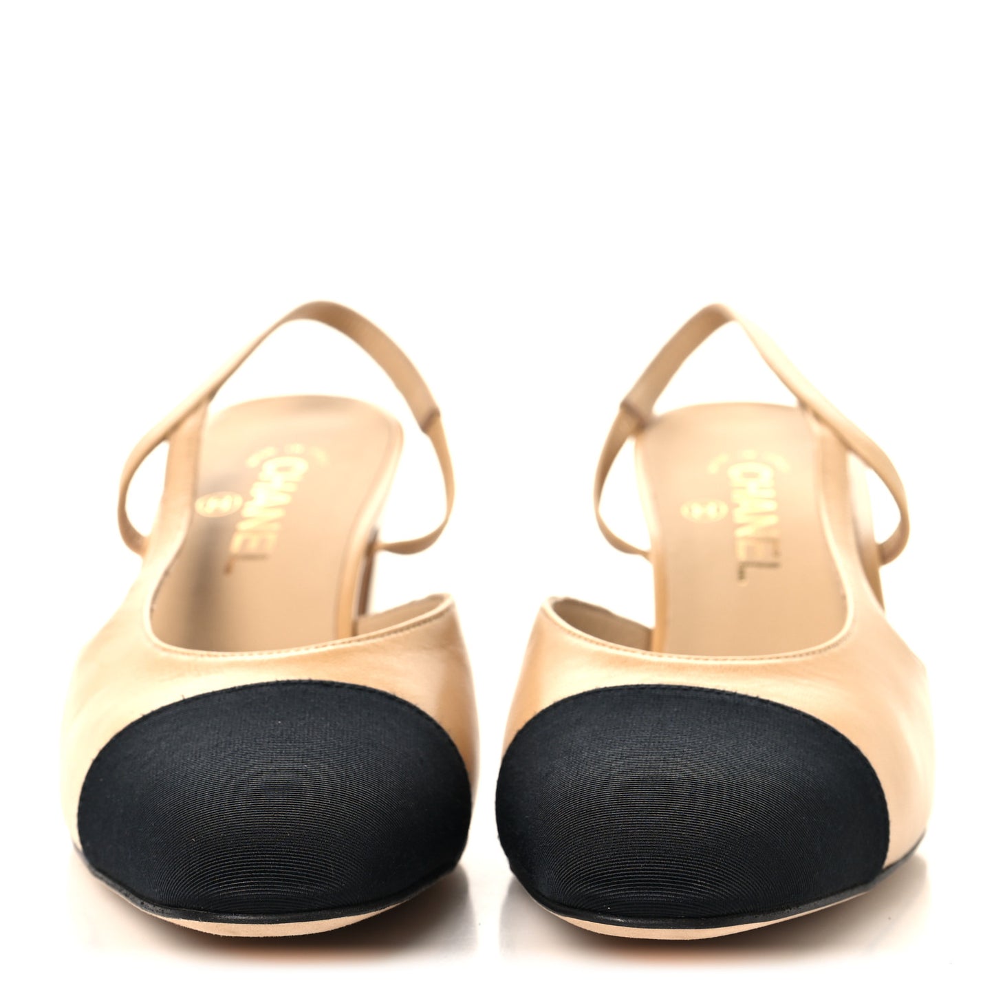 Goatskin Grosgrain Cap Toe CC Slingback Pumps 40.5 Beige Black