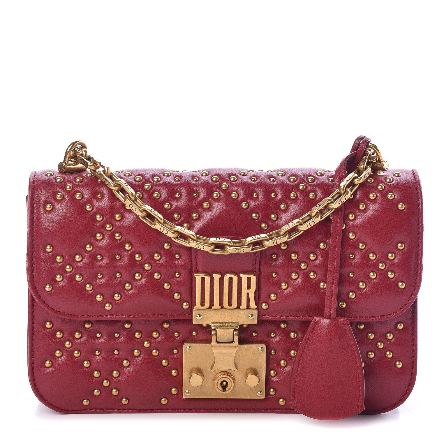 Christian Dior Lambskin Cannage Studded Small Dioraddict Flap Bag Red 1 of 11