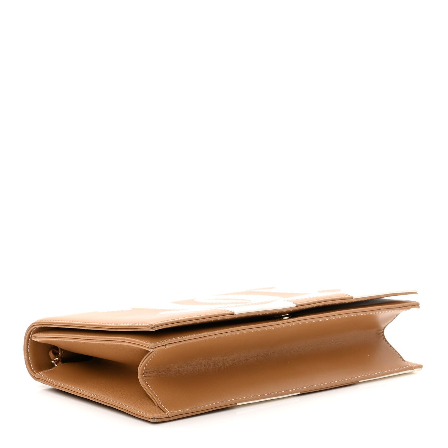 Lambskin CC Stitch Wallet On Chain WOC Beige White