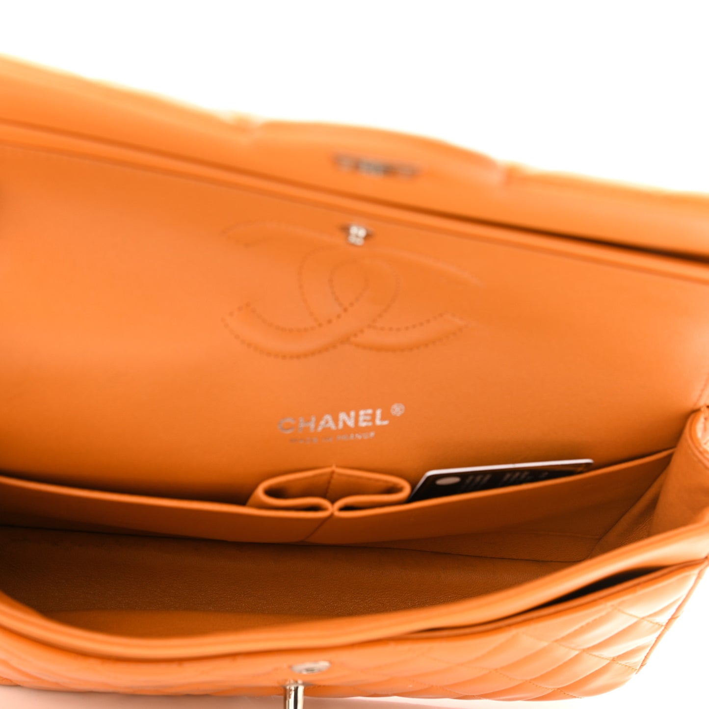 Patent Quilted Medium Double Flap Orange