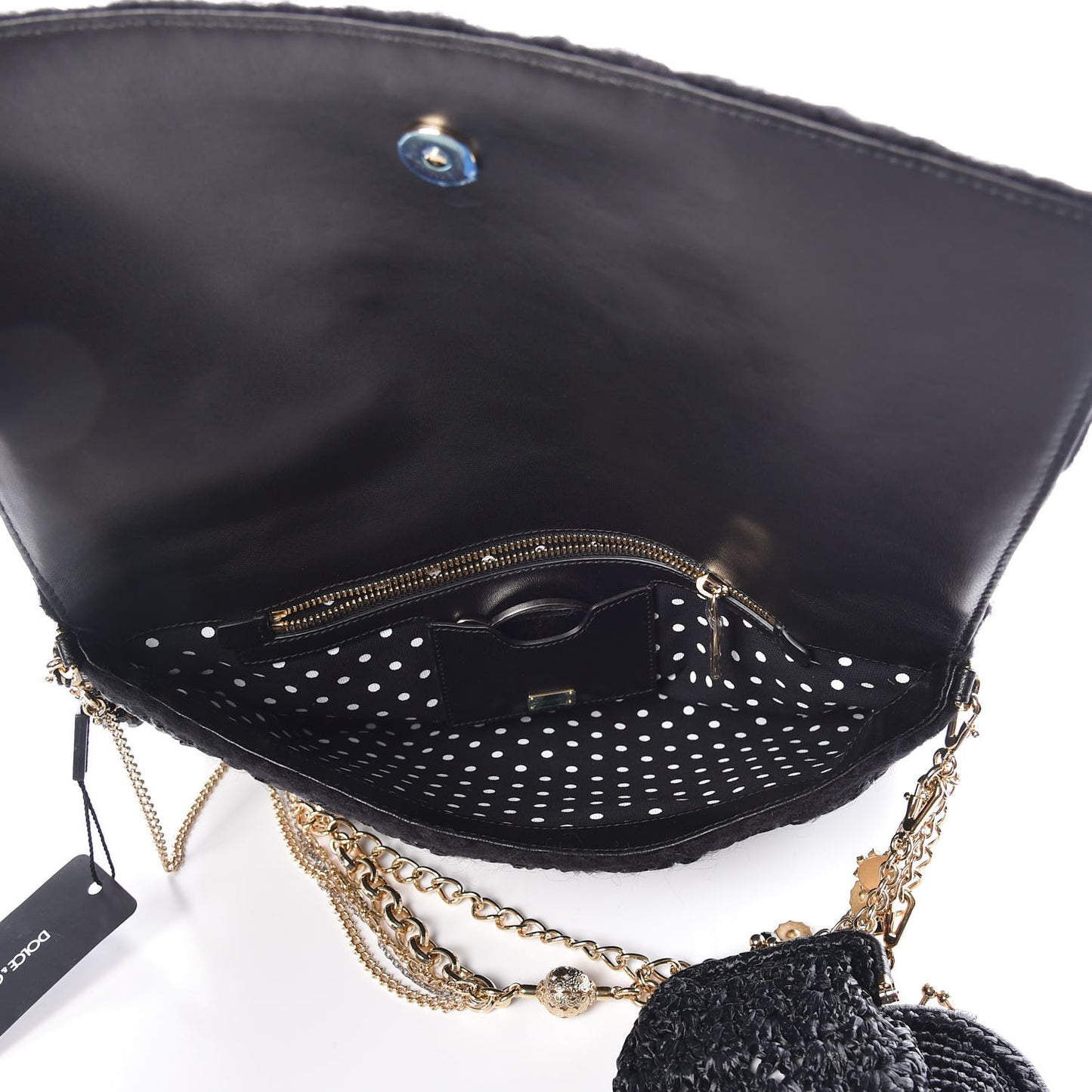 Woven Raffia Embellished Chain Flap Bag Black Multicolor