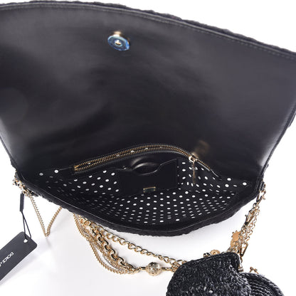 Dolce & Gabbana Woven Raffia Embellished Chain Flap Bag Black Multicolor 5 of 6