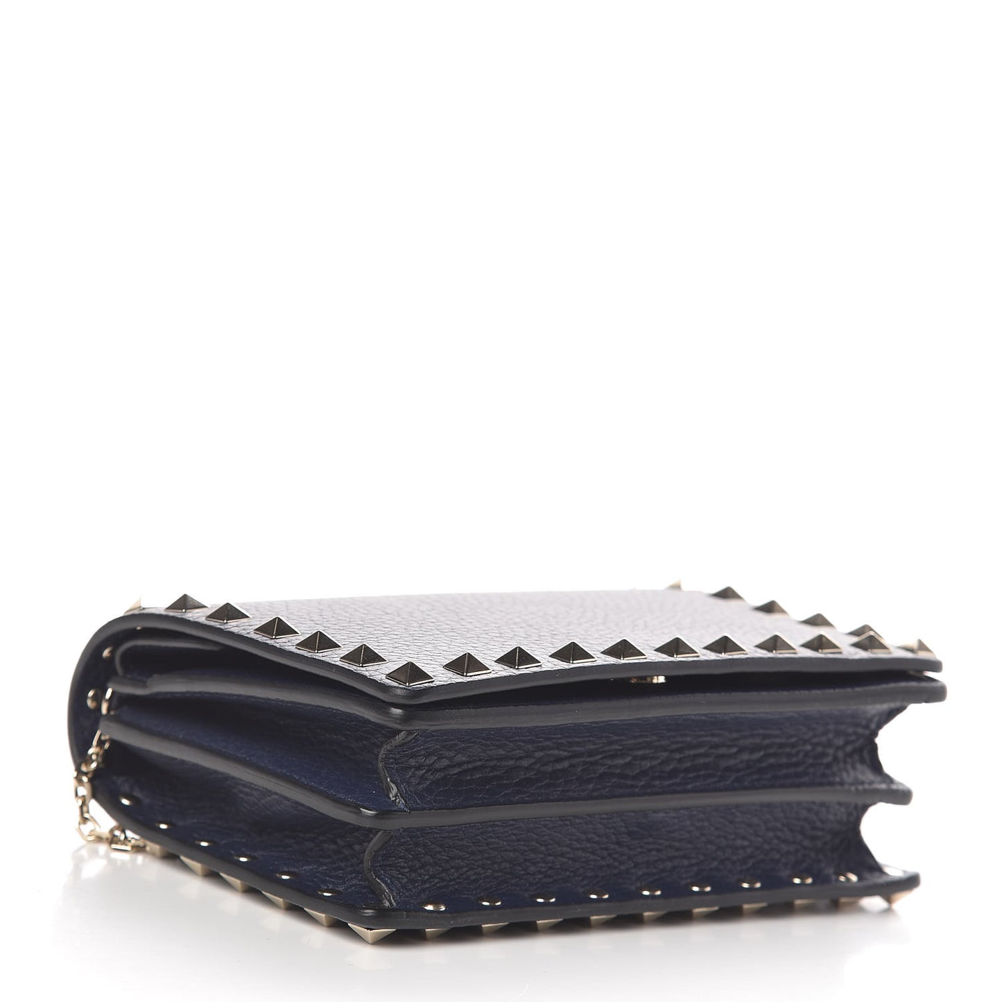 Grained Calfskin Rockstud Wallet on Chain Pure Blue