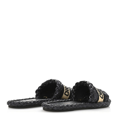 Christian Dior Raffia Embroidered Dway Mules Slide Sandals 37 Black 5 of 10