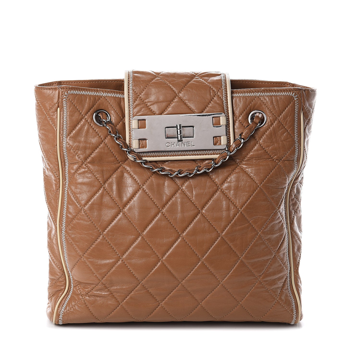 Lambskin Quilted North South Tote Brown