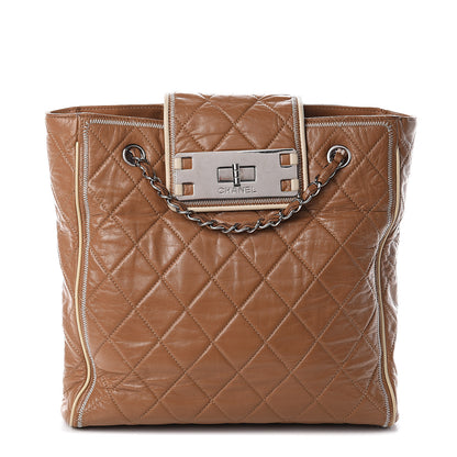 Chanel Lambskin Quilted North South Tote Brown 1 of 8