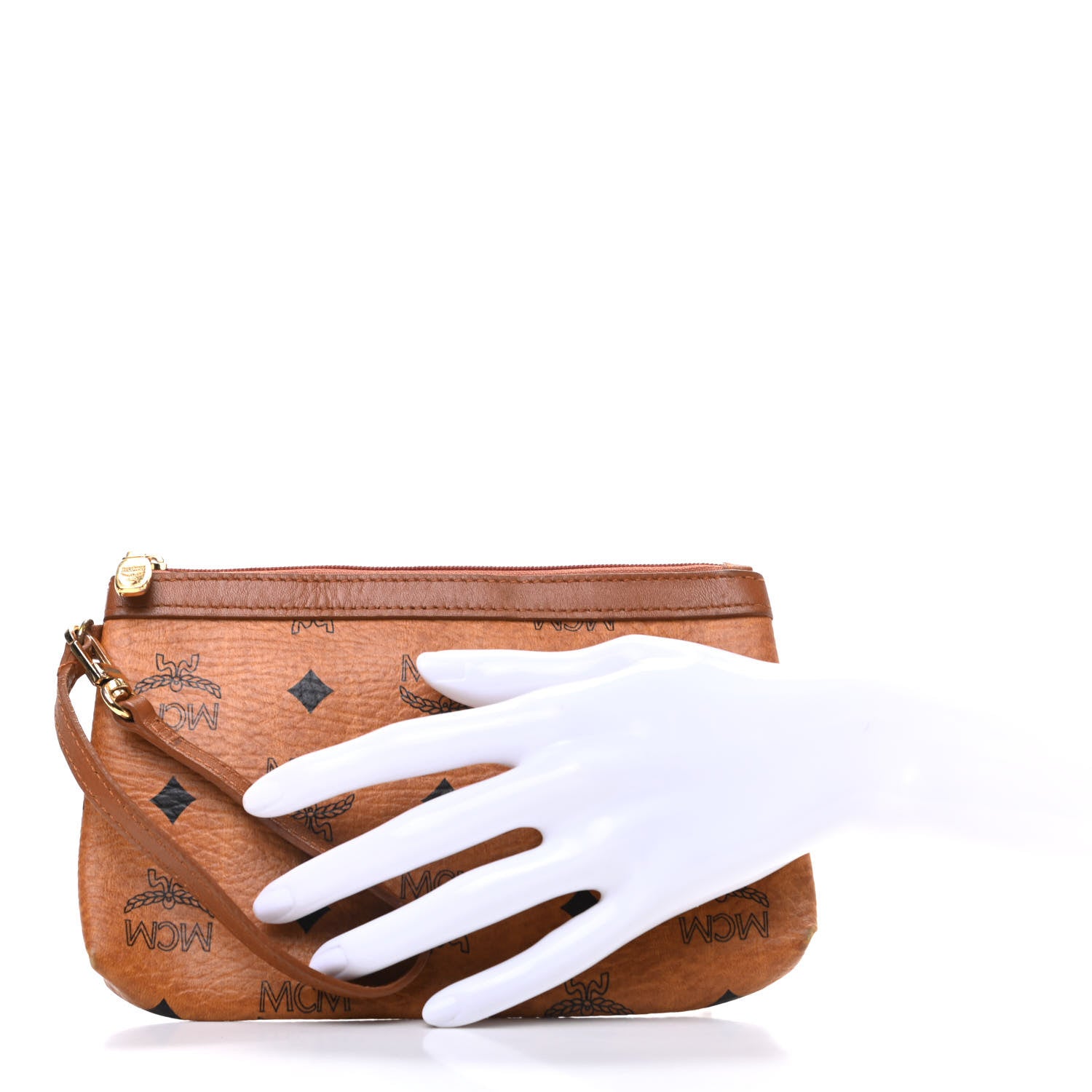 MCM Visetos Wristlet Pouch Cognac 2 of 7