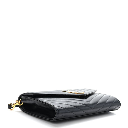 Saint Laurent Grain De Poudre Matelasse Chevron Monogram Envelope Clutch Black 4 of 9