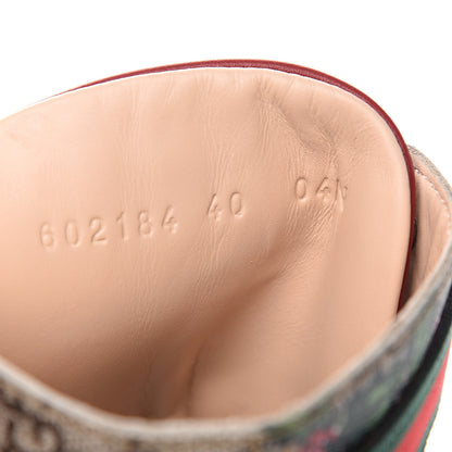 Gucci GG Supreme Monogram Flora Lace Up Combat Ankle Boots 40 Beige Multicolor Red 7 of 8