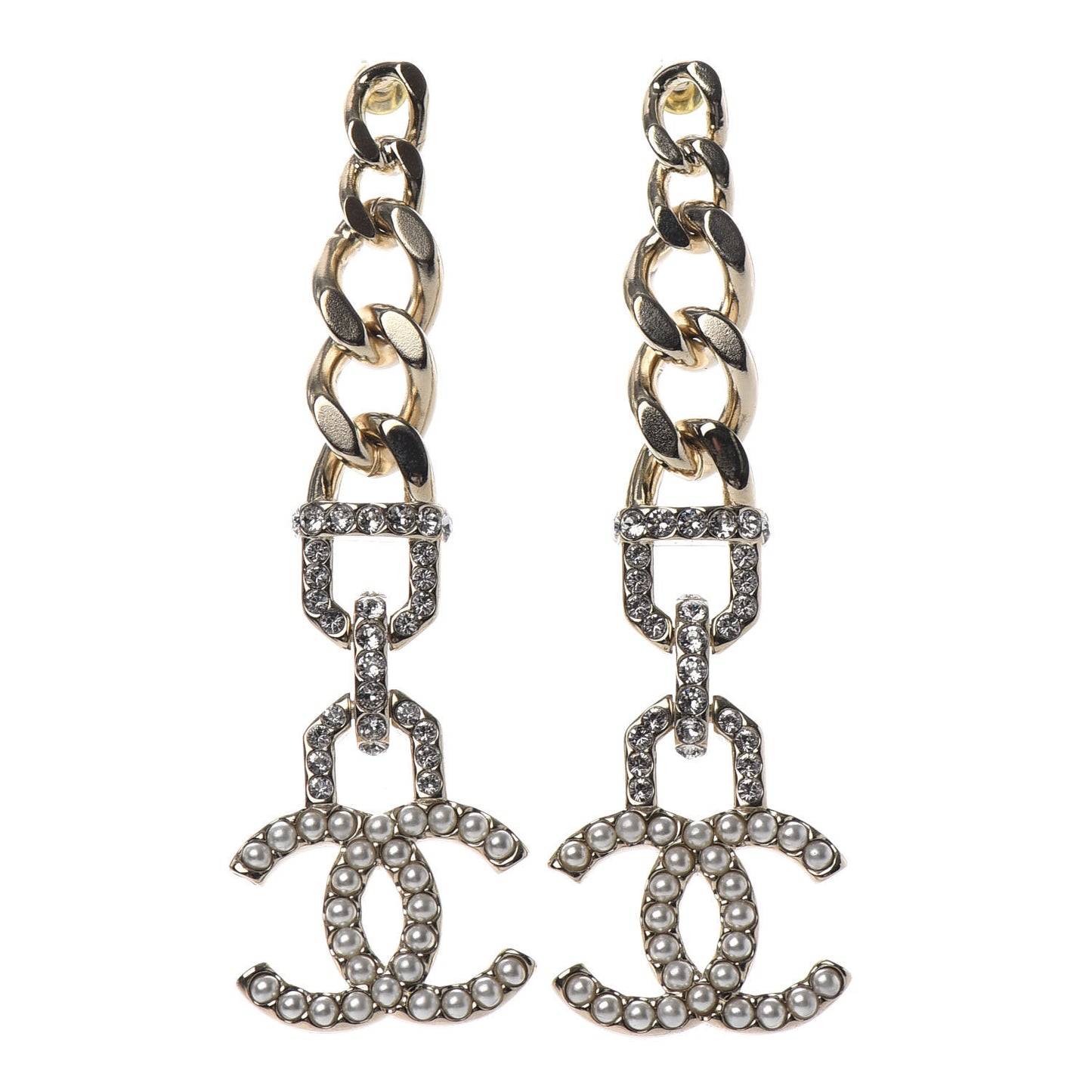 Metal Crystal CC Vendome CC Dangle Earrings Gold