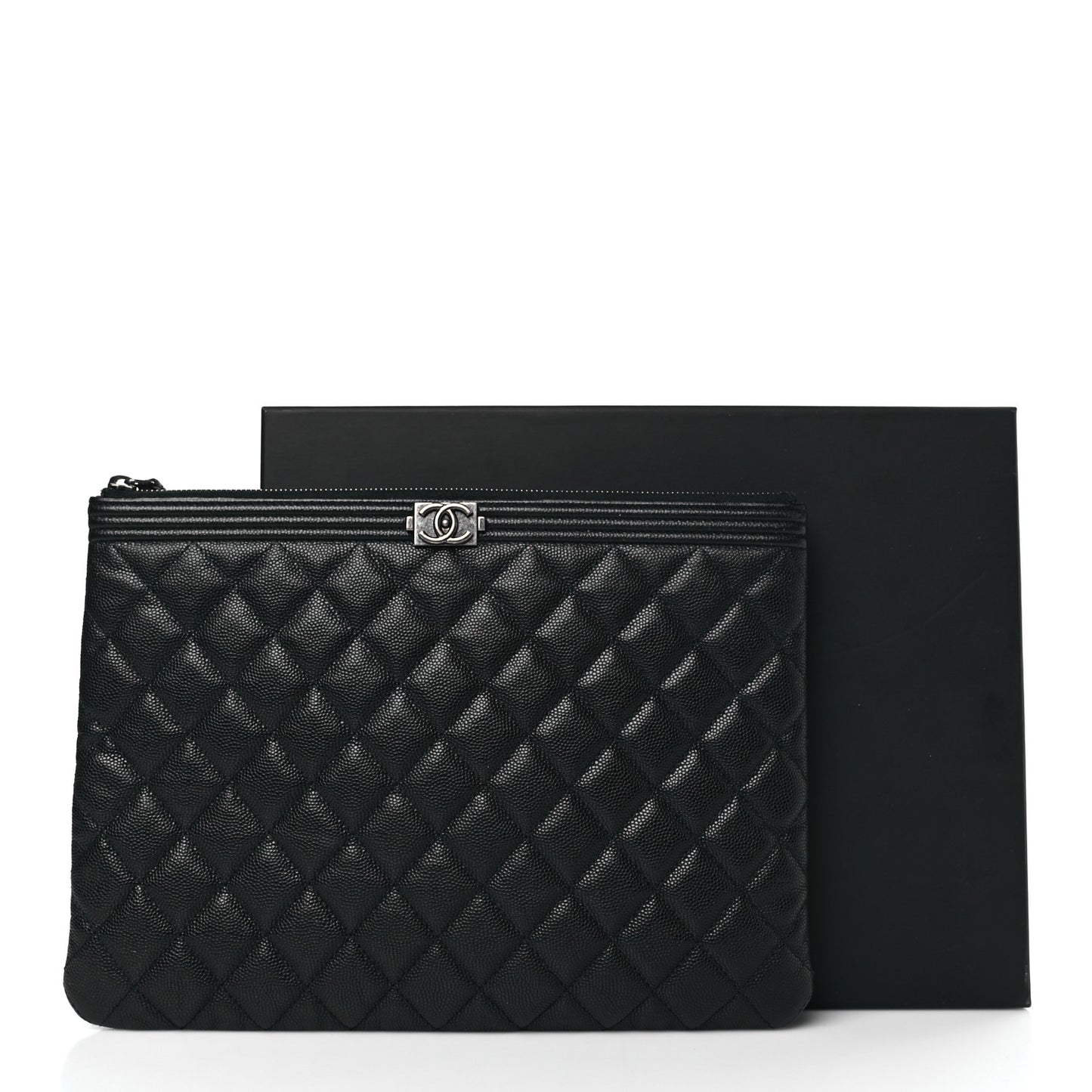 Caviar Quilted Medium Boy Cosmetic Case Black