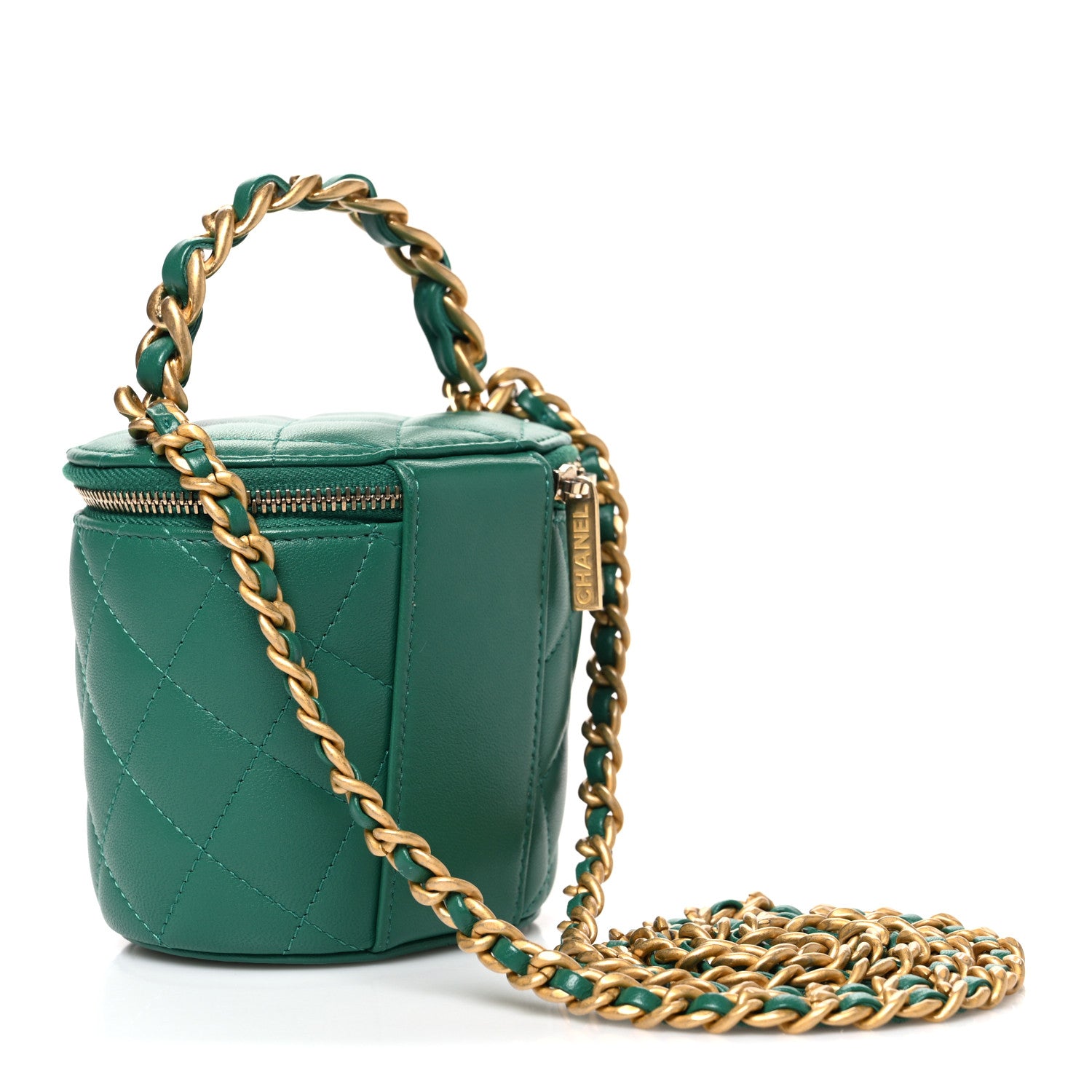 Chanel Lambskin Quilted Afternoon Tea Top Handle Vanity Case With Chain Green 3 of 10