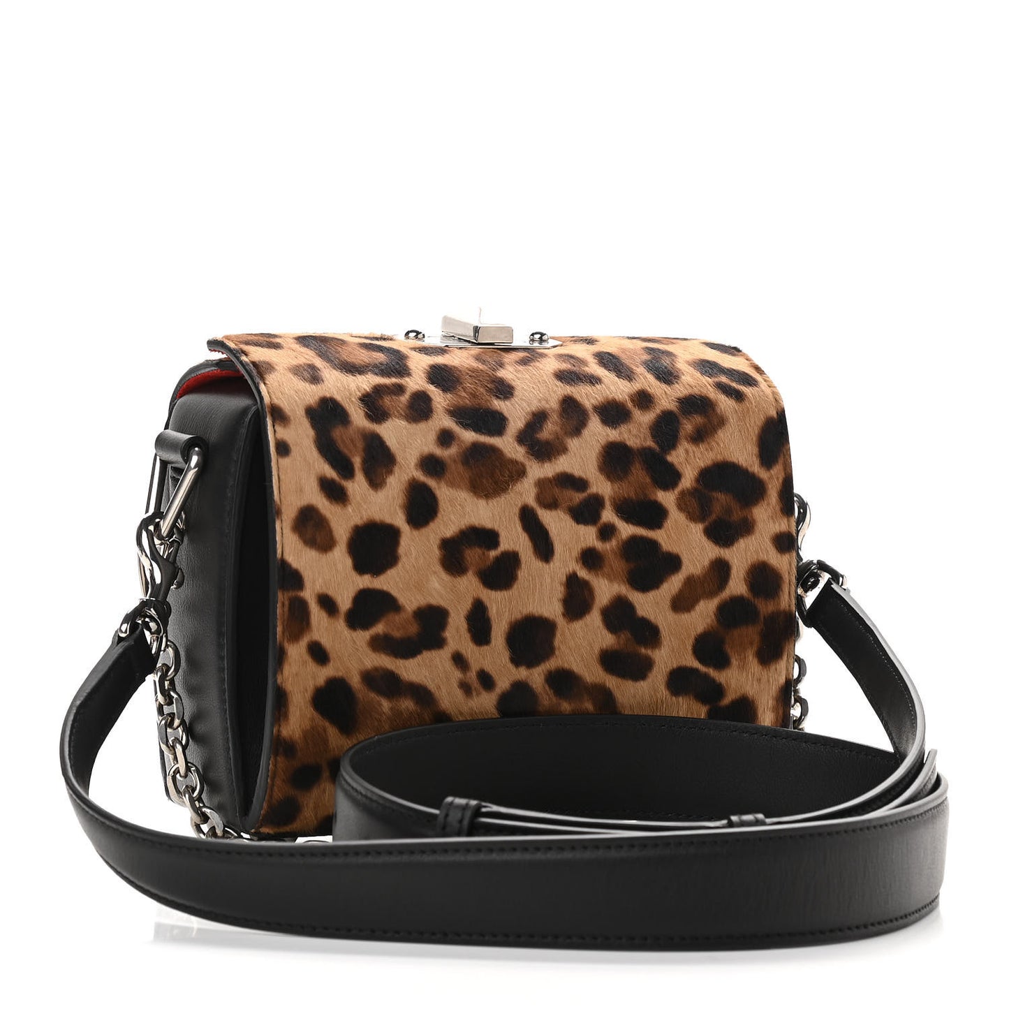 Calfskin Calf Hair Leopard Print Box Shoulder Bag 19 Black