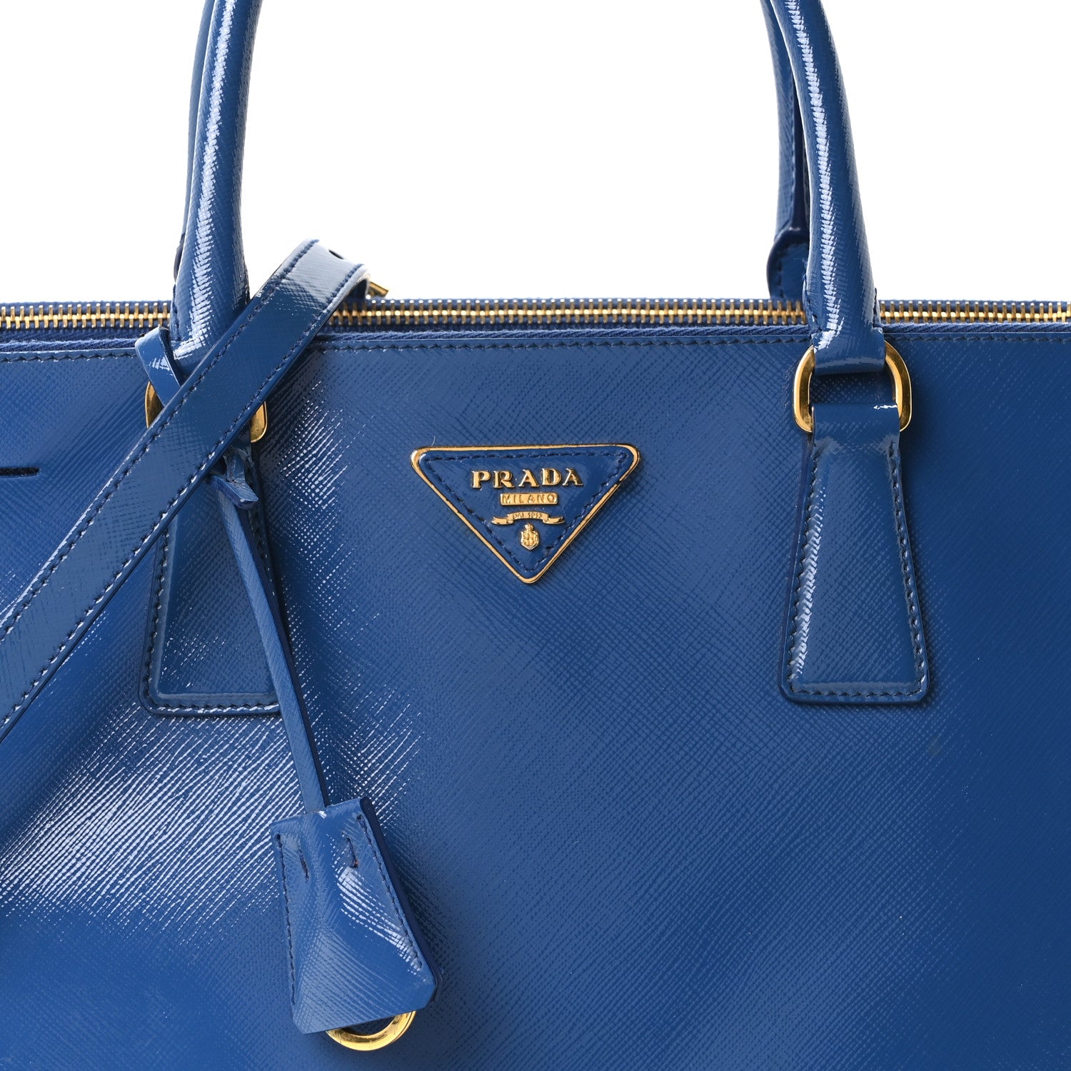 Prada Saffiano Vernice Medium Galleria Double Zip Azzurro Azzurro 8 of 10