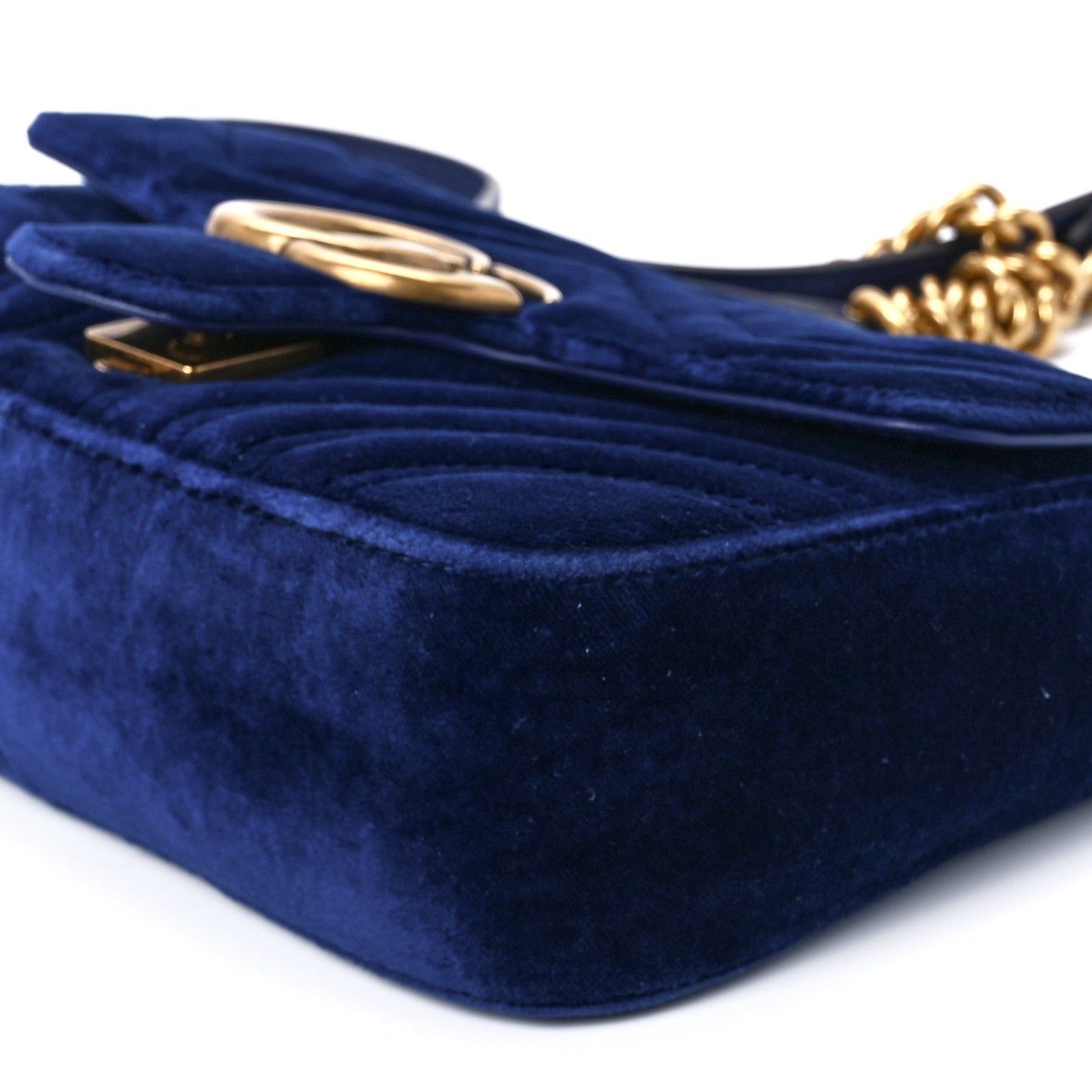 Gucci Velvet Matelasse Mini GG Marmont Shoulder Bag Cobalt Blue 12 of 13