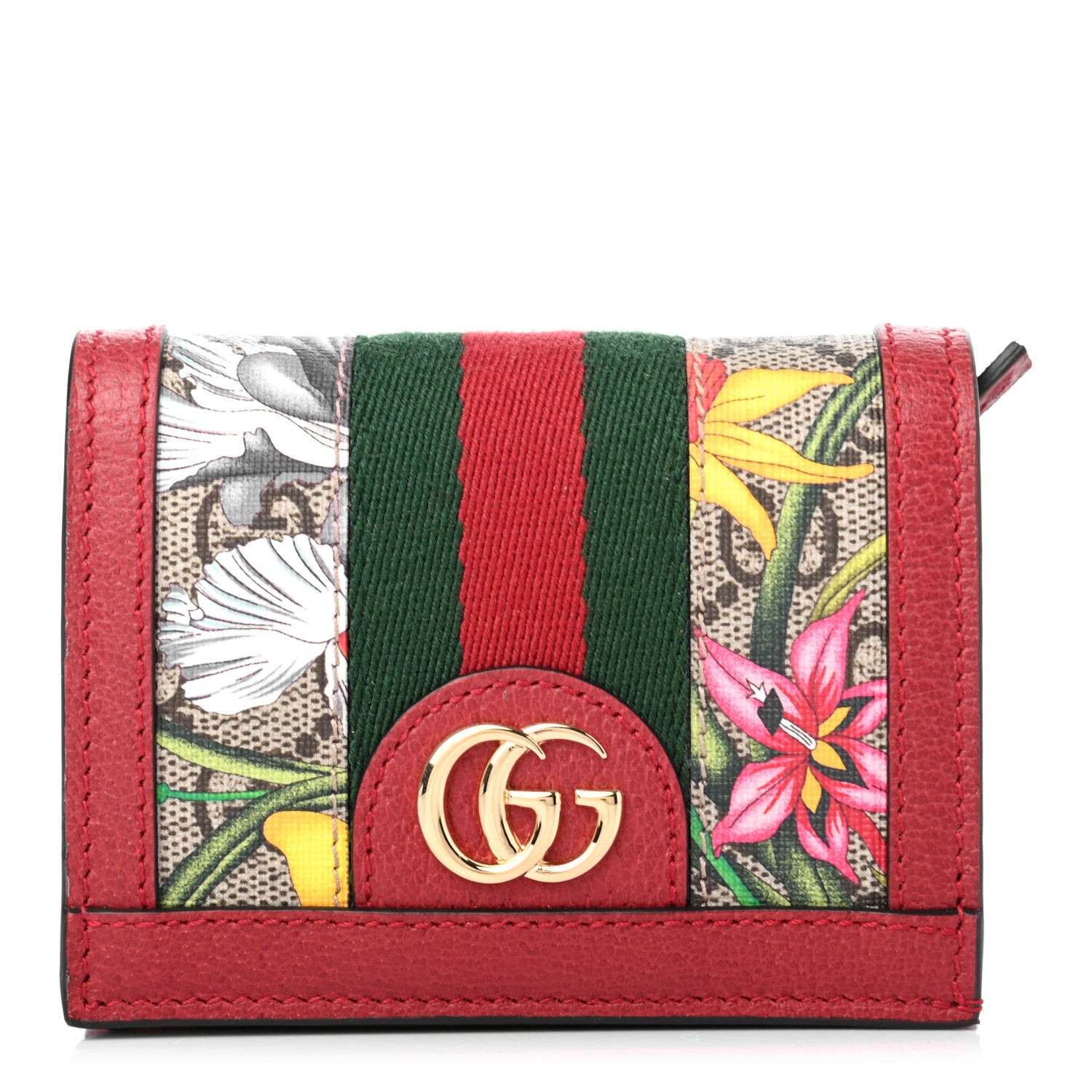 Gucci GG Supreme Monogram Flora Web Ophidia Card Case Red 1 of 6