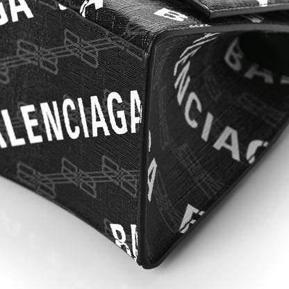 Balenciaga Coated Canvas BB Monogram Allover Logo Small Hourglass Top Handle Bag Black Grey White 8 of 8