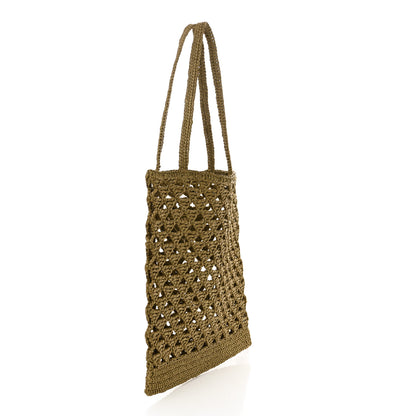 Prada Yarn Raffia Effect Embroidered Logo Tote Oliva 3 of 10