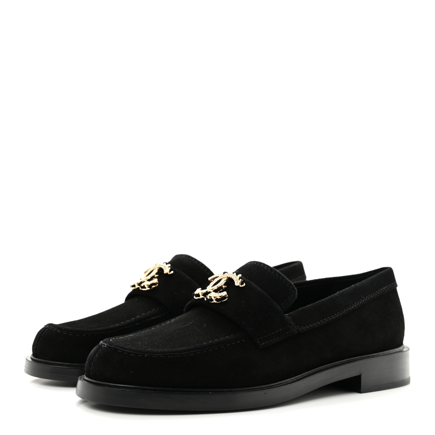Chanel Suede Kidskin Crystal CC Loafers 37 Black 4 of 9