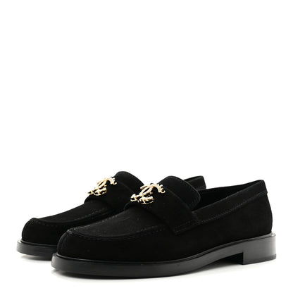 Chanel Suede Kidskin Crystal CC Loafers 37 Black 4 of 9