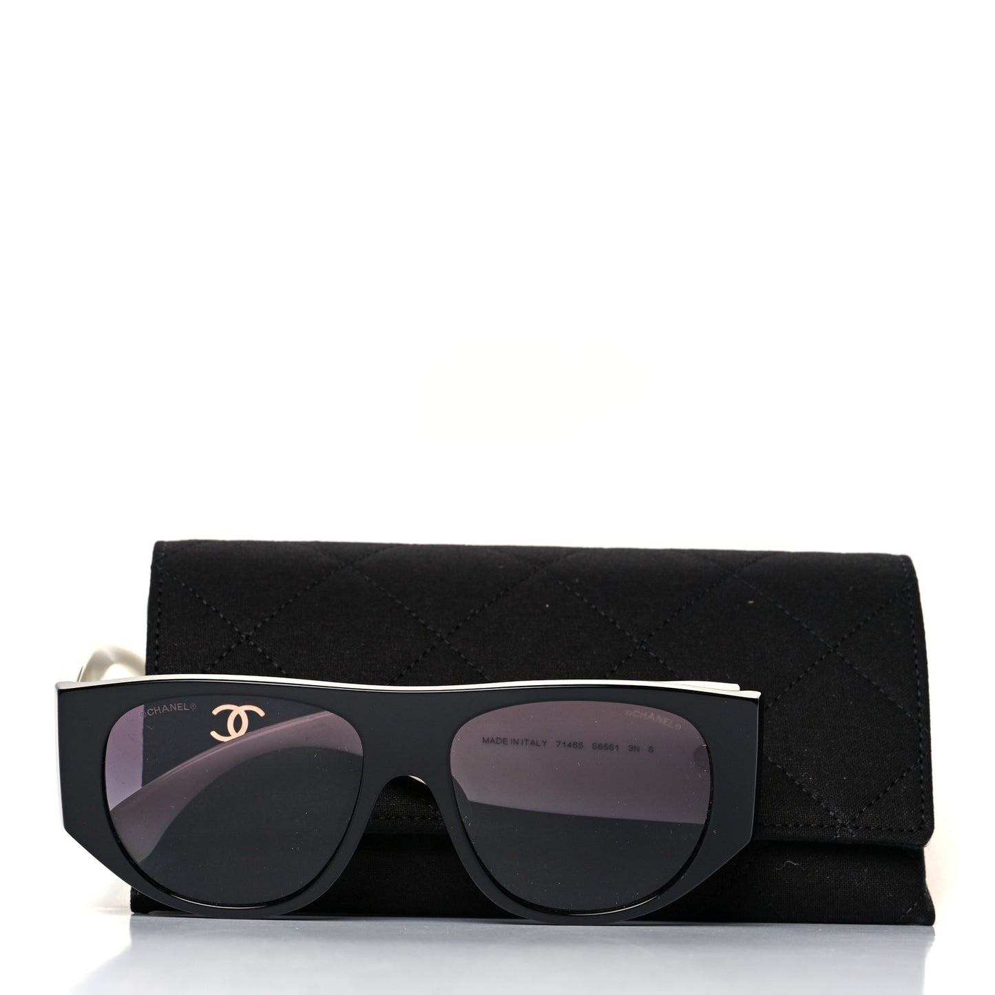 Acetate Quilted CC Pilot Sunglasses 71465 White Black