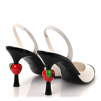 Chanel Lambskin Patent Cap Toe CC Apple Slingback Pumps 39 White Black 5 of 11