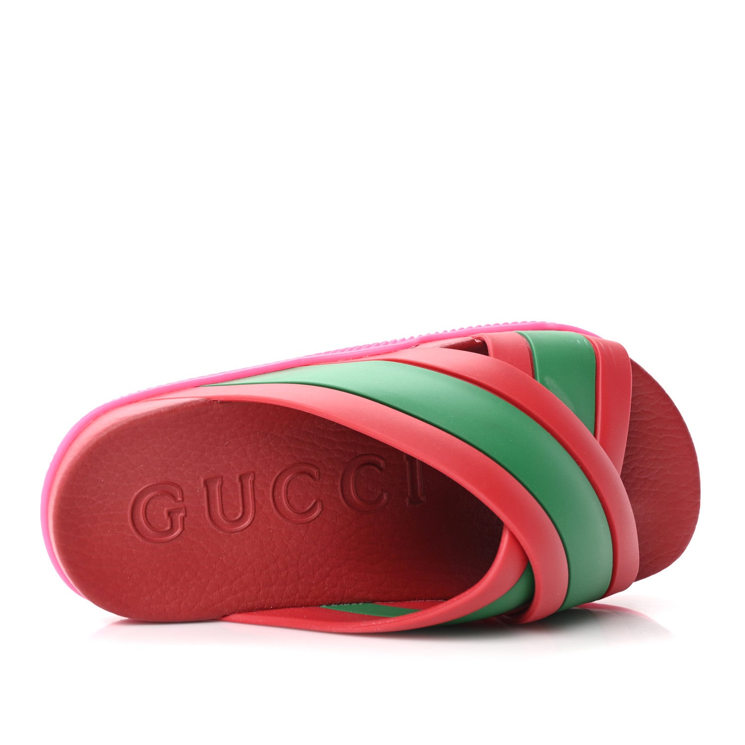 Gucci Rubber Web Womens Criss Cross Slide Sandals 36 Coral New