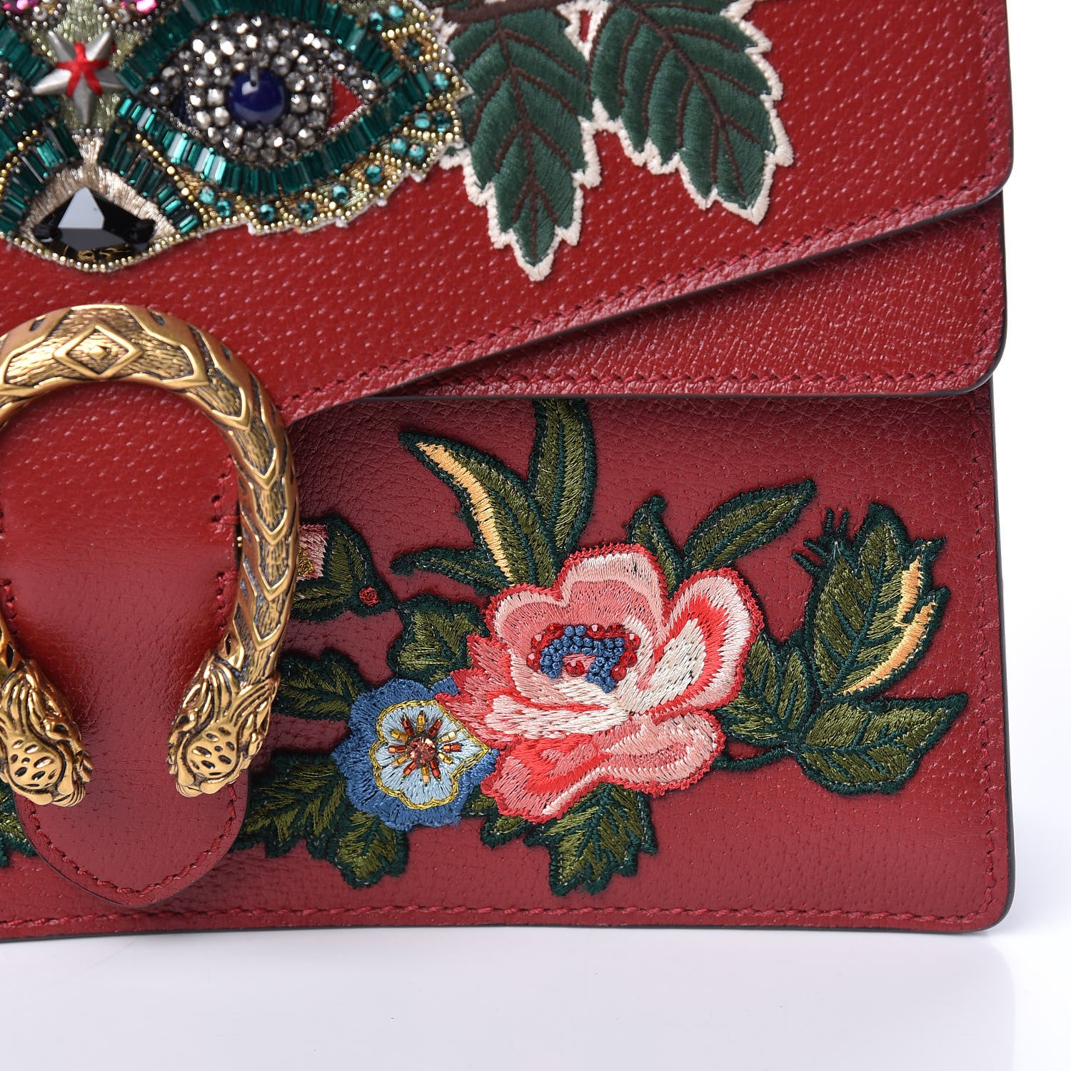 Gucci Calfskin Web Raccoon Embroidered Medium Dionysus Shoulder Bag Red 12 of 12