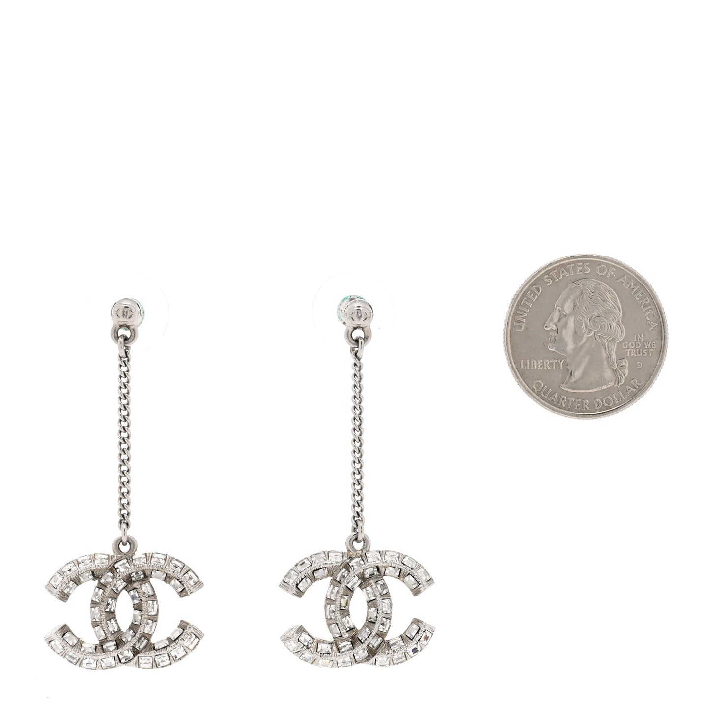 Crystal Baguette CC Dangle Earrings Silver