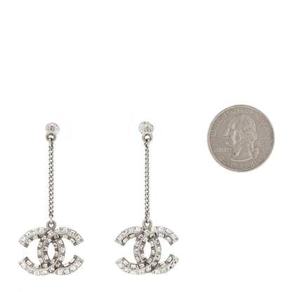 Chanel Crystal Baguette CC Dangle Earrings Silver 2 of 6