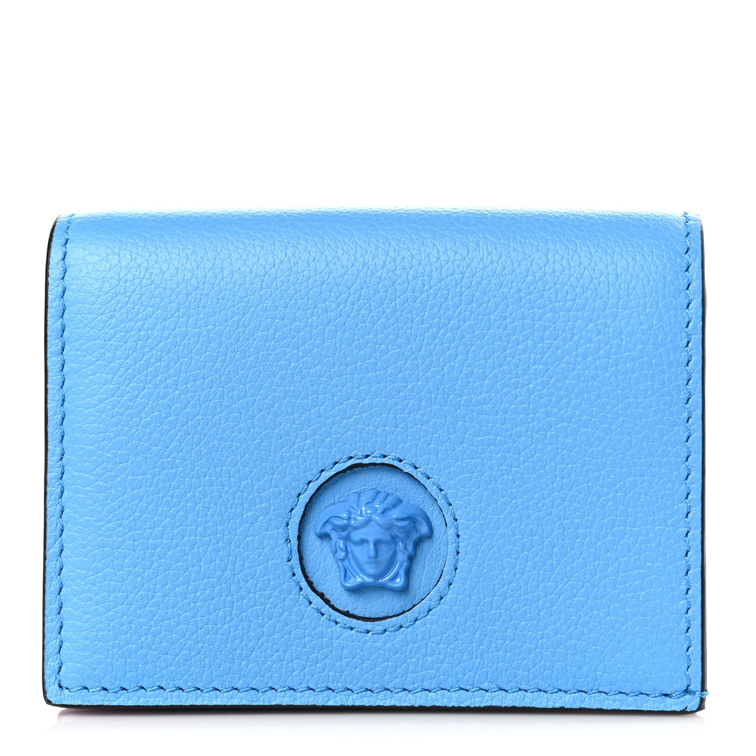 Versace Grained Calfskin Medusa Card Holder Wallet Light Blue Purple 1 of 7