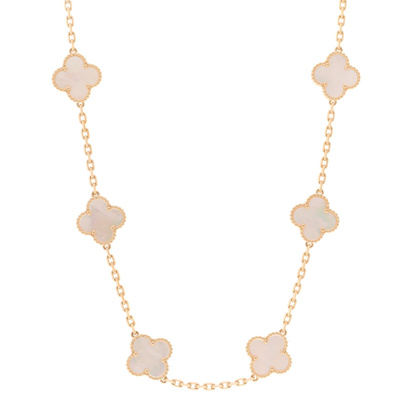 18K Yellow Gold Mother of Pearl 10 Motifs Vintage Alhambra Necklace