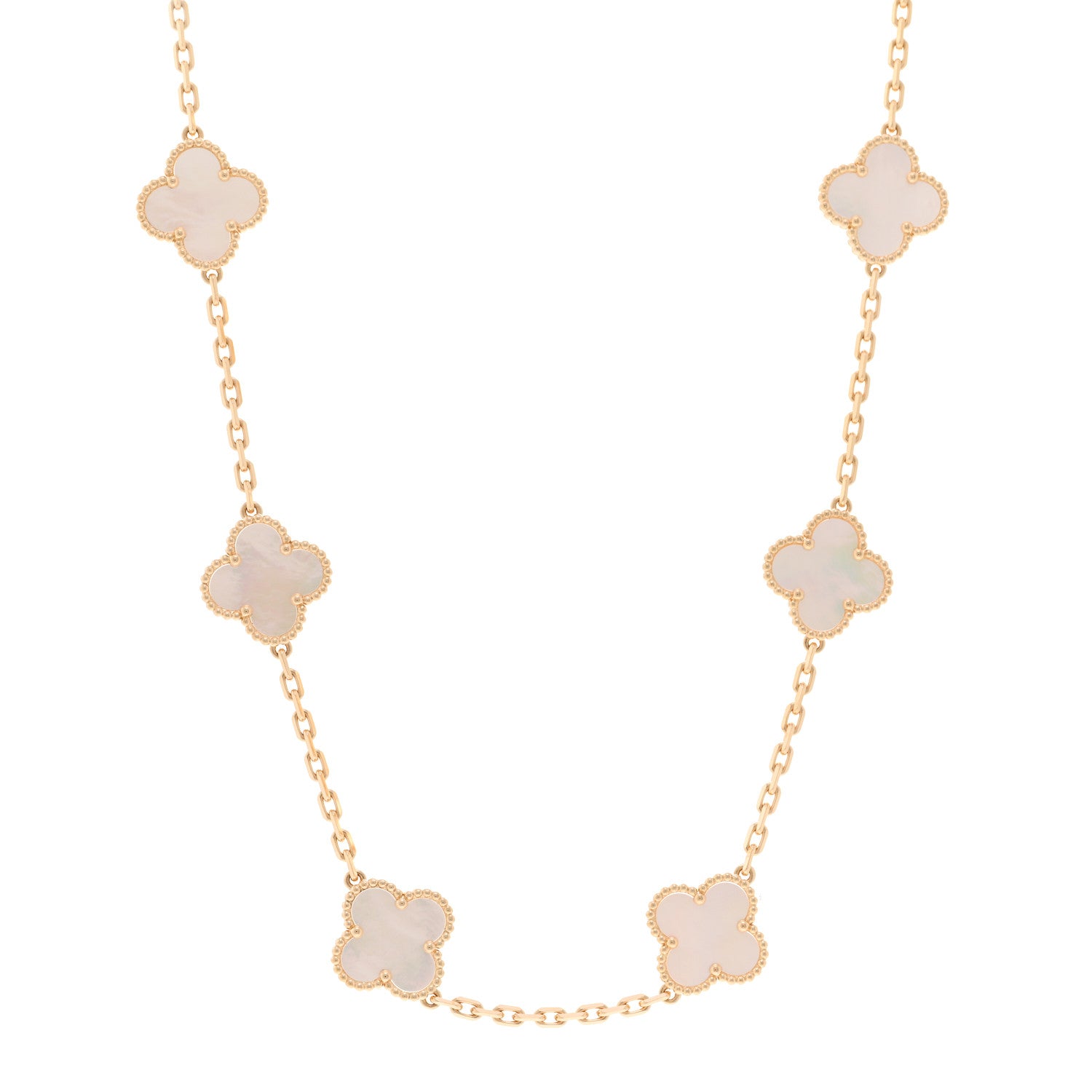 Van Cleef & Arpels 18K Yellow Gold Mother of Pearl 10 Motifs Vintage Alhambra Necklace 1 of 6