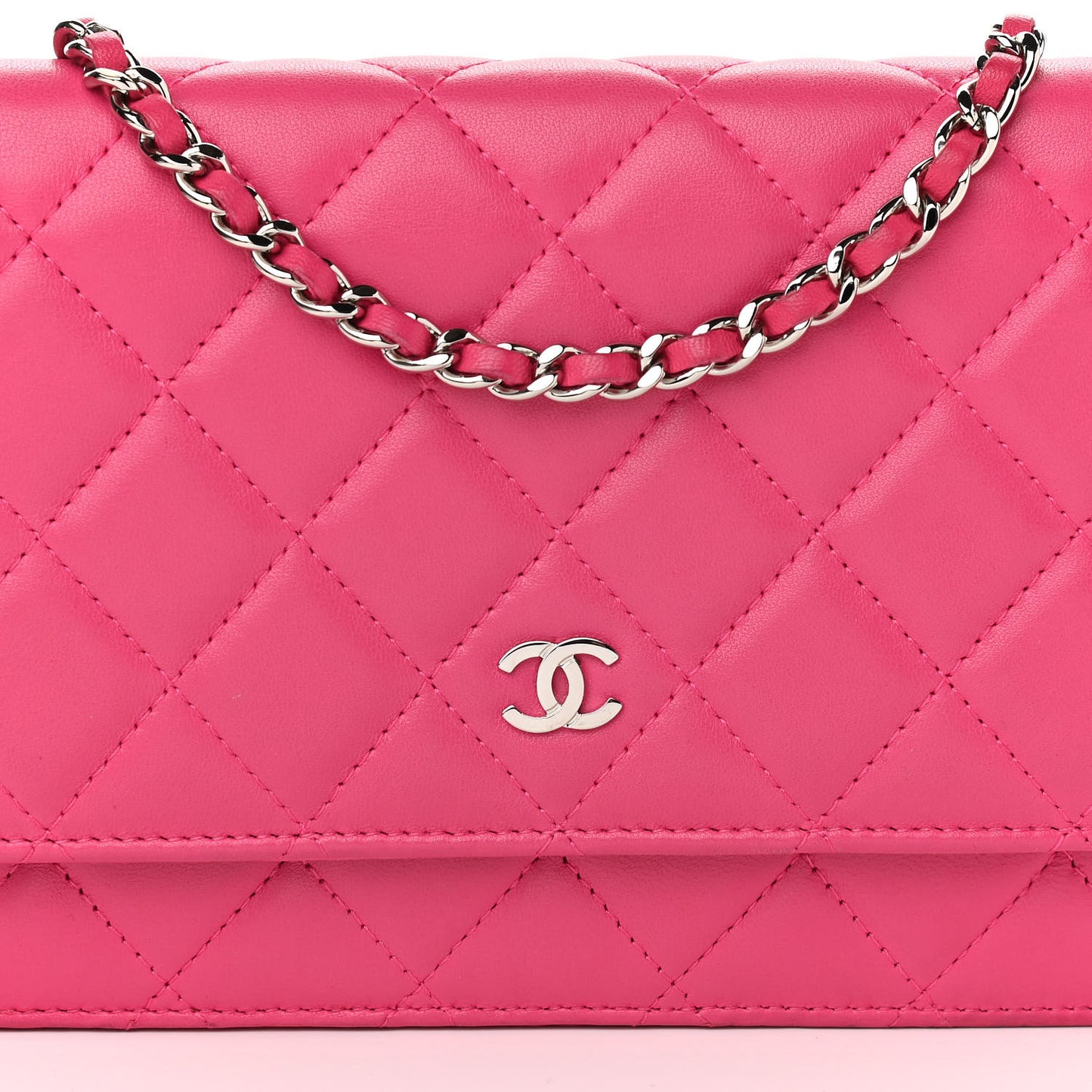 Lambskin Quilted Wallet On Chain WOC Dark Pink