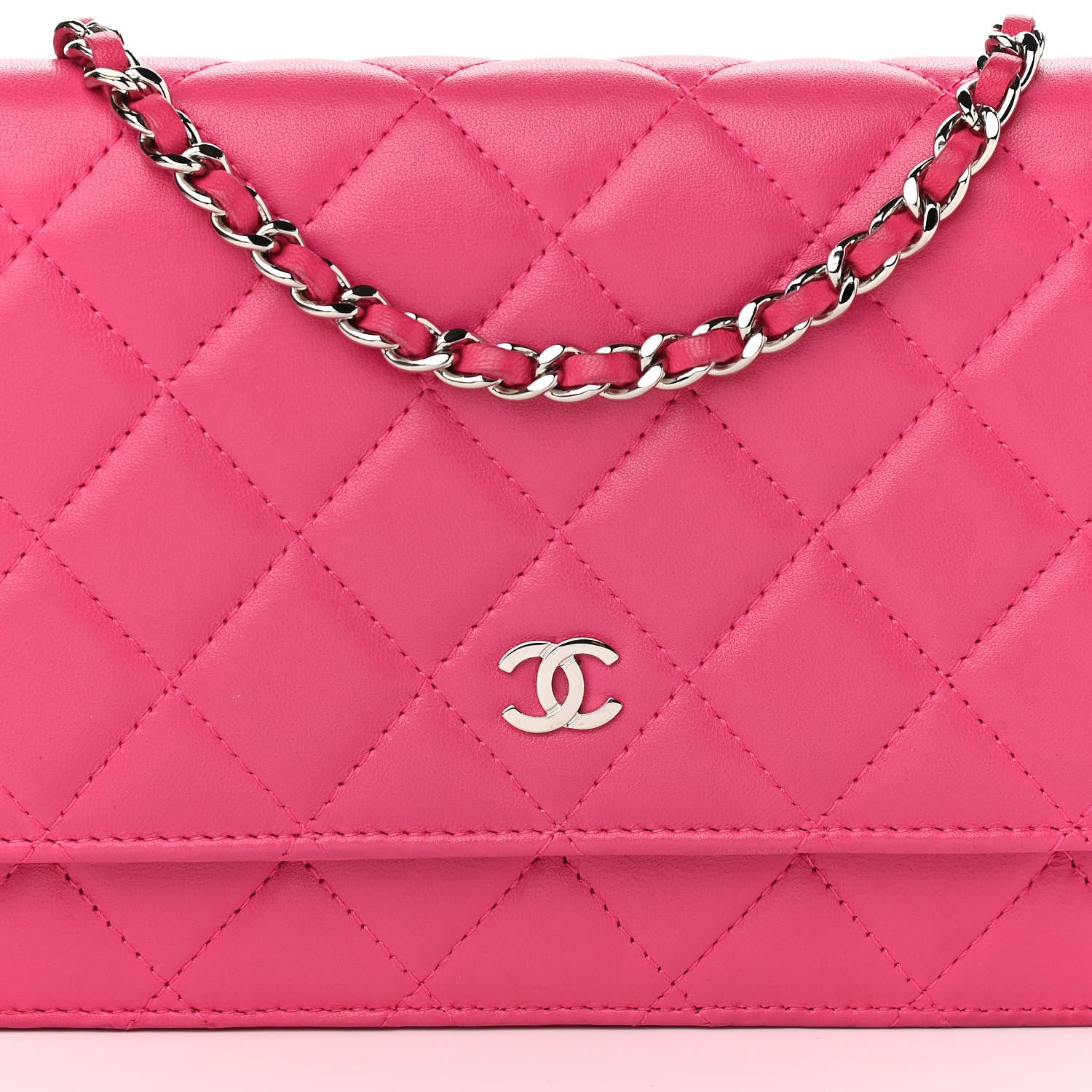 Chanel Lambskin Quilted Wallet On Chain WOC Dark Pink 10 of 12