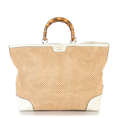 Gucci Straw Calfskin Large Bamboo Shopper Tote Natural 1 of 7