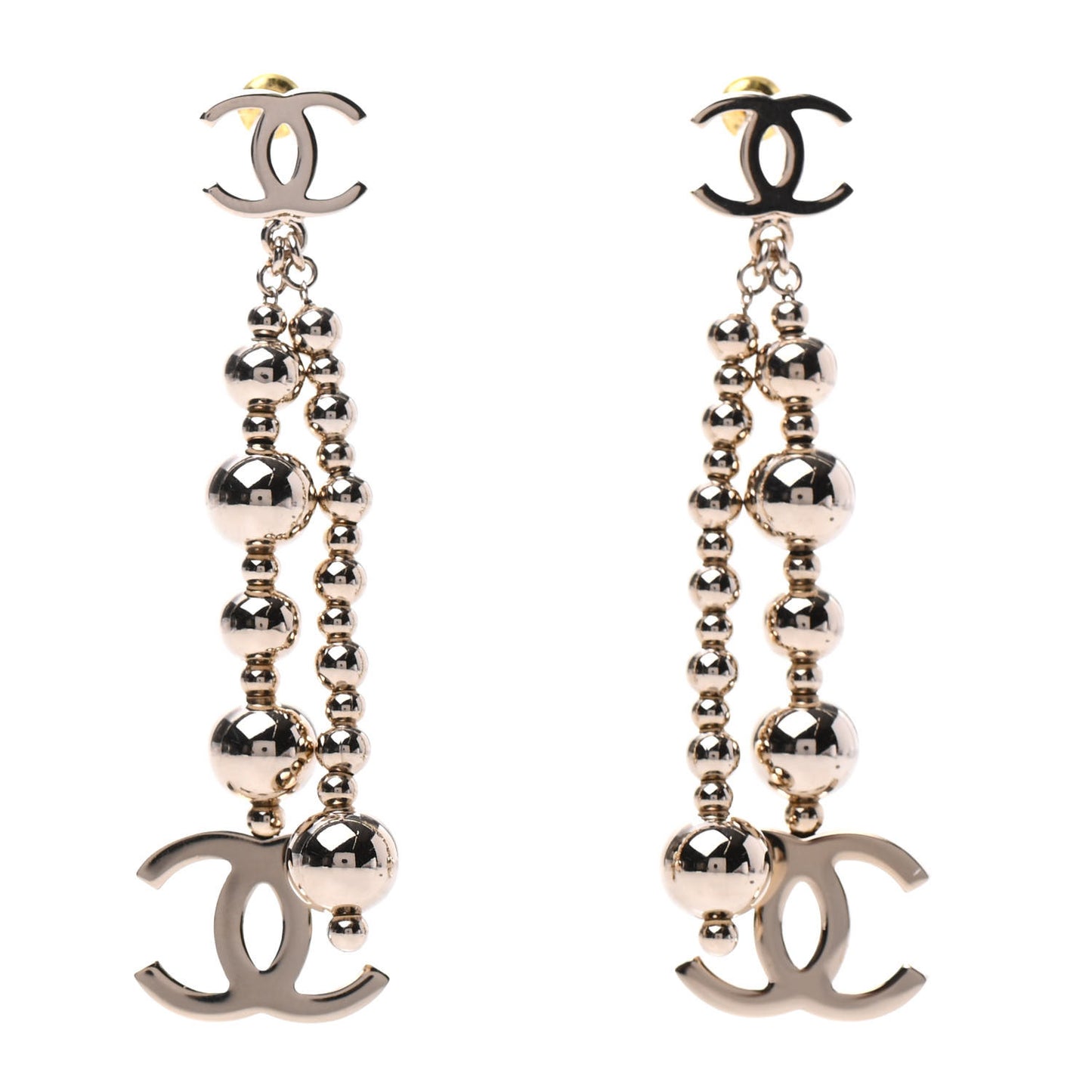Metal CC Bead Drop Earrings Gold