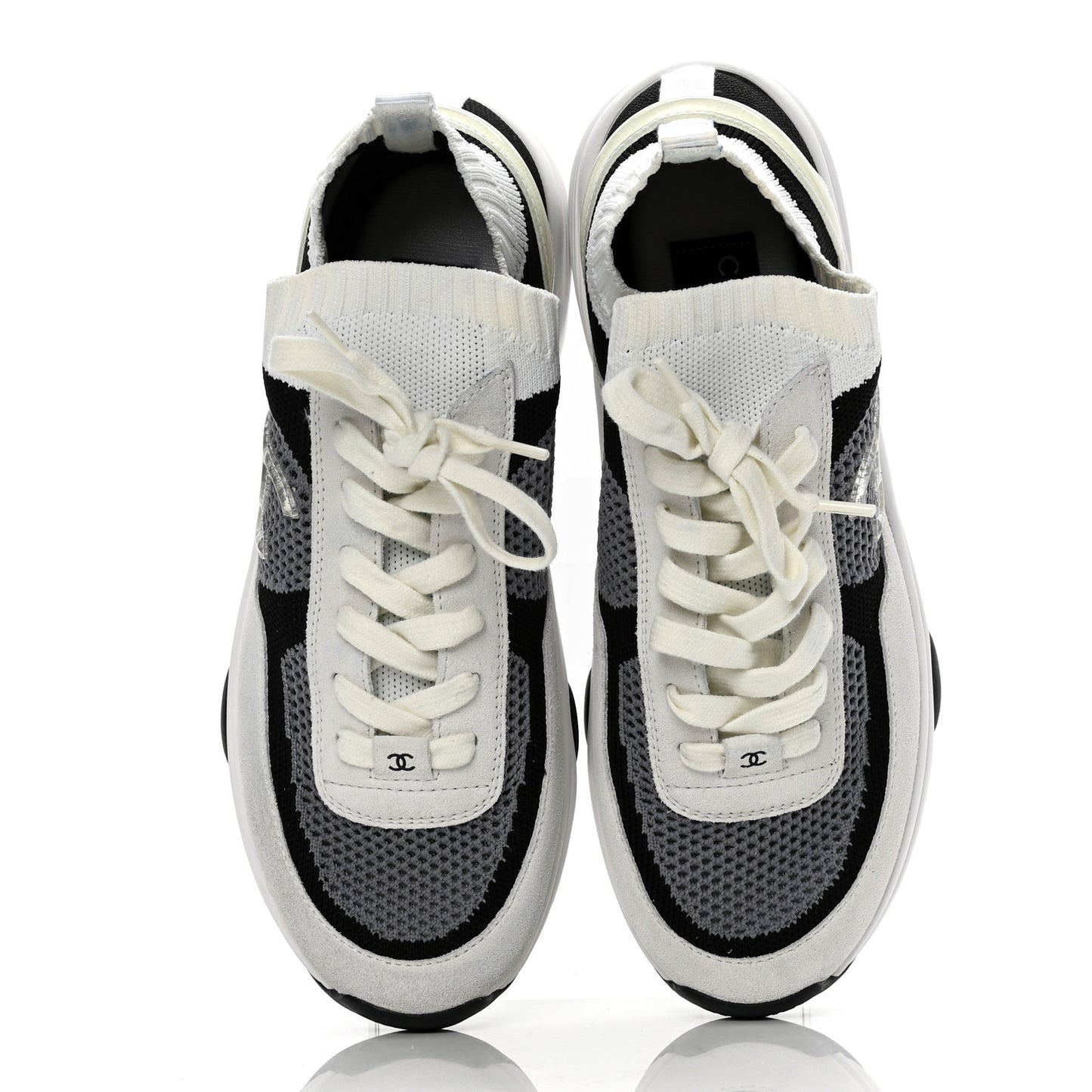 Fabric Suede Calfskin Stretch CC Sneakers 40 Beige Black