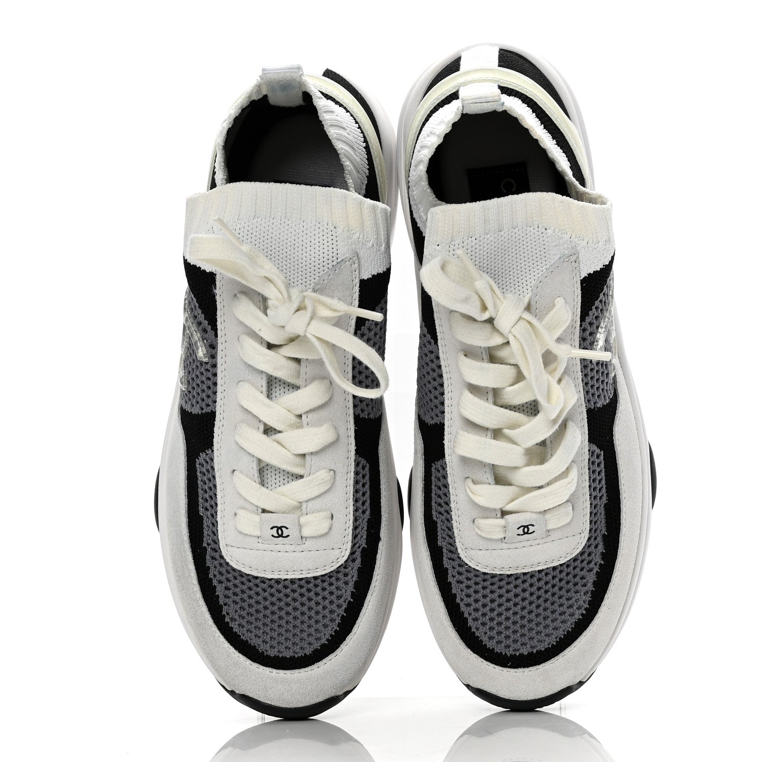 Chanel Fabric Suede Calfskin Stretch CC Sneakers 40 Beige Black 5 of 9