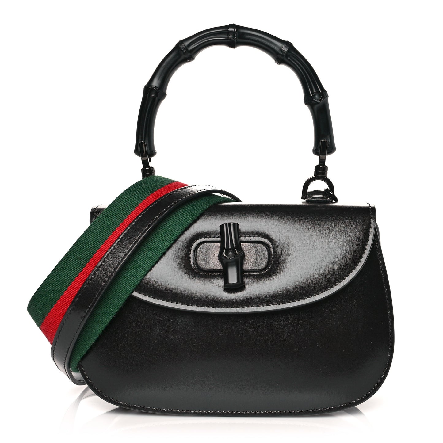 Boarded Dyana Lux Calfskin Web Monochrome Small Bamboo 1947 Top Handle Bag Black