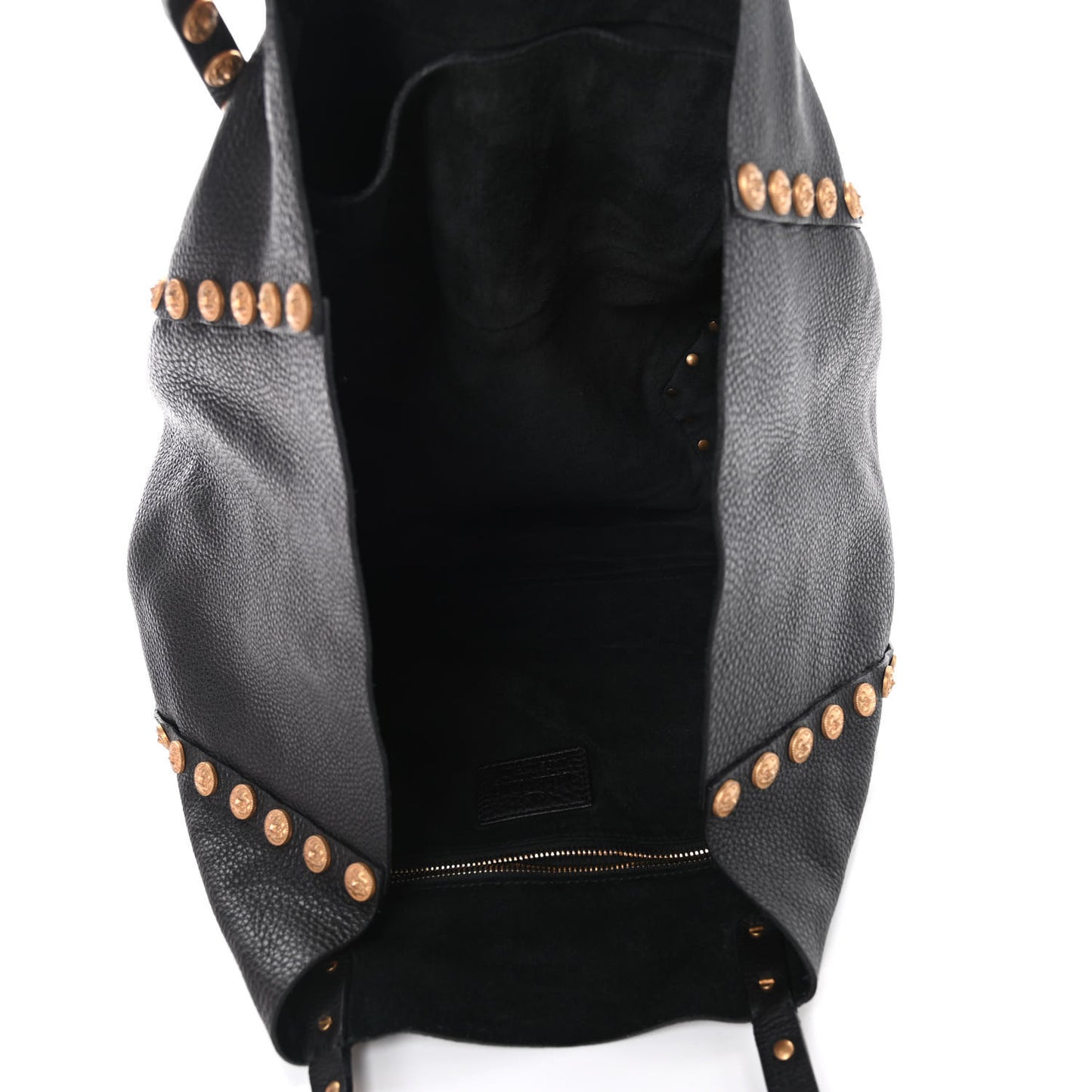 Grained Calfskin Large Studded Zodiac Tote Black