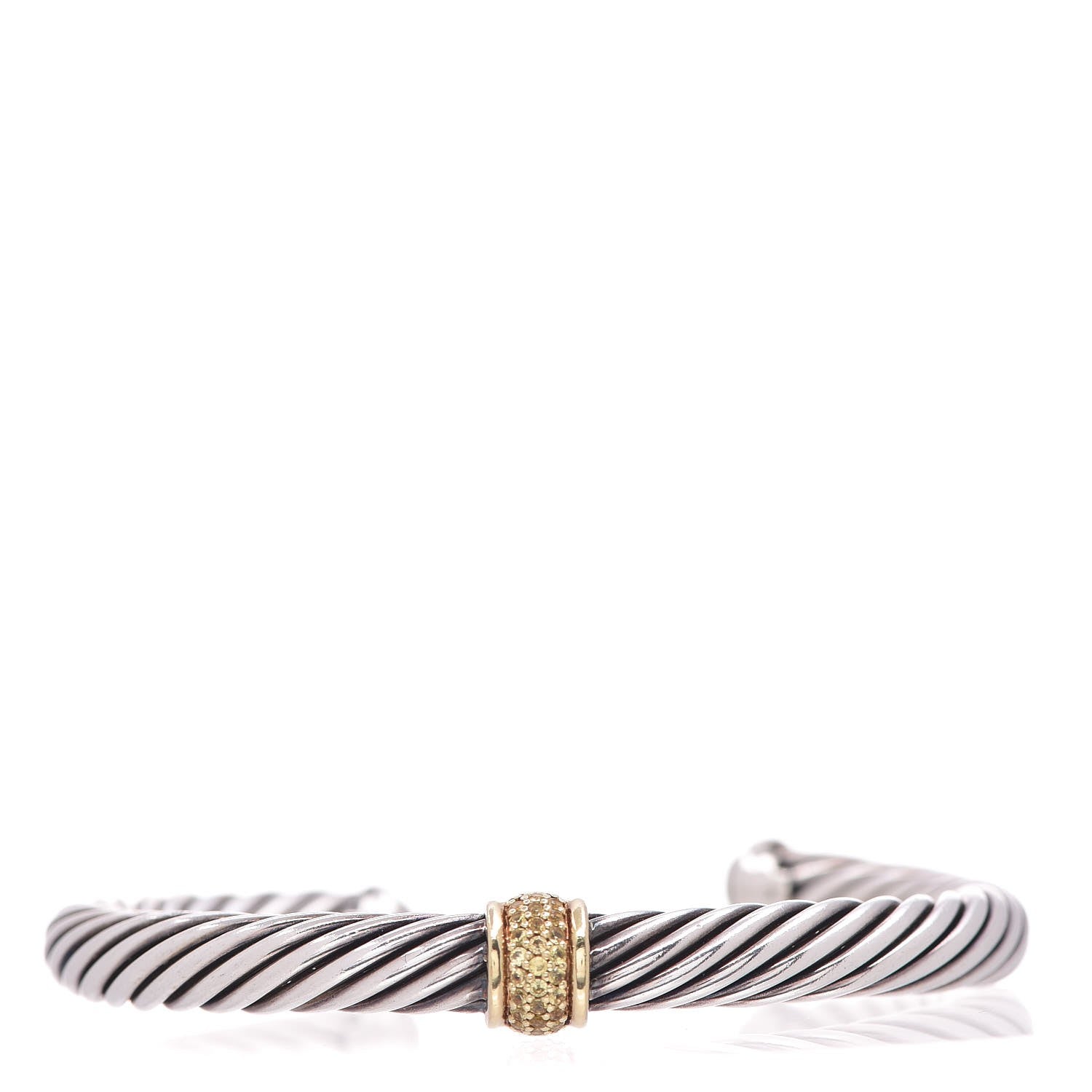 David Yurman Sterling Silver 18K Yellow Gold Lemon Citrine 7mm Cable Classics Single Station Bracelet M 1 of 5