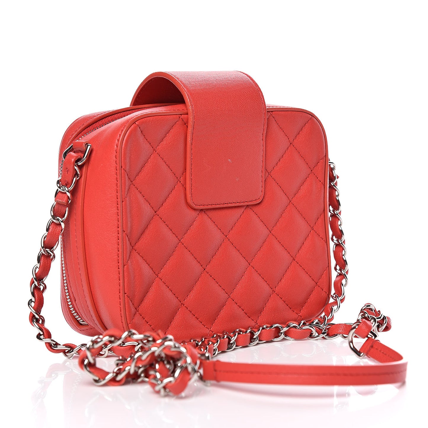 Lambskin Quilted Mini CC Box Camera Bag Red