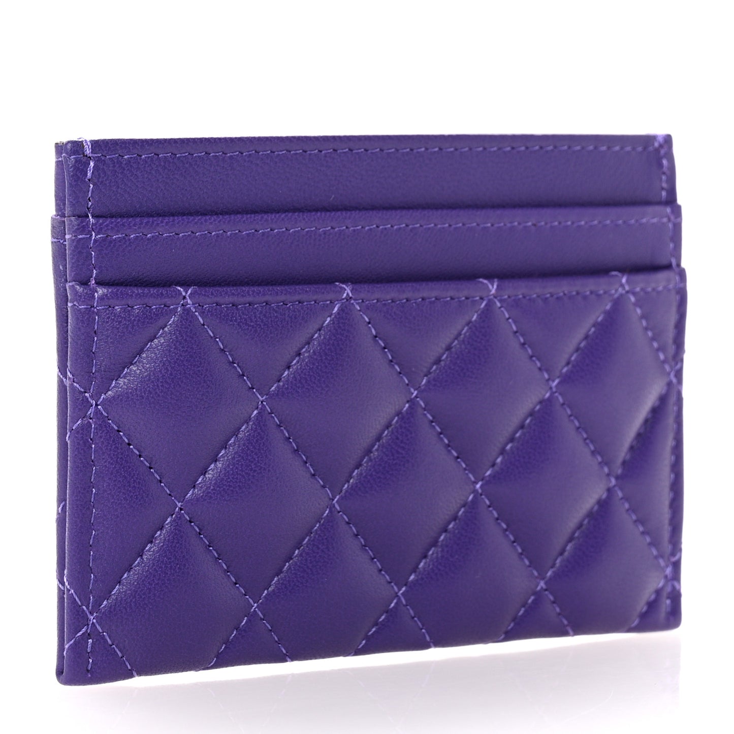 Lambskin Quilted Boy Card Holder Purple