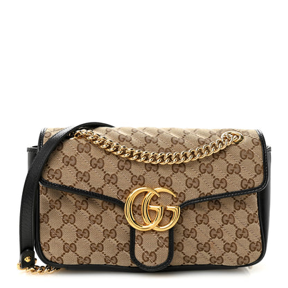 Gucci Monogram Matelasse Diagonal Small GG Marmont Shoulder Bag Beige Black 1 of 10