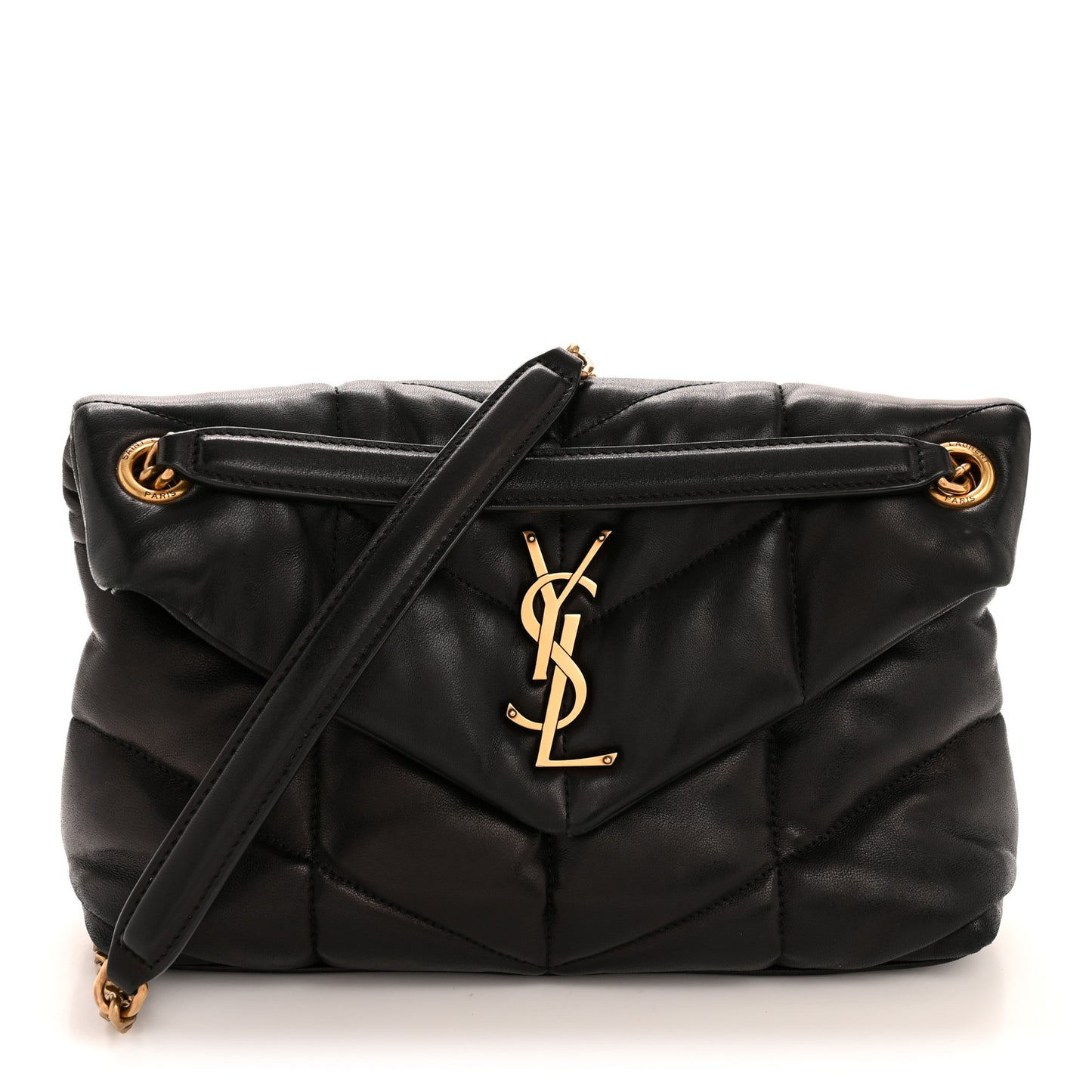 Lambskin Quilted Small Loulou Puffer Monogram Chain Satchel Black