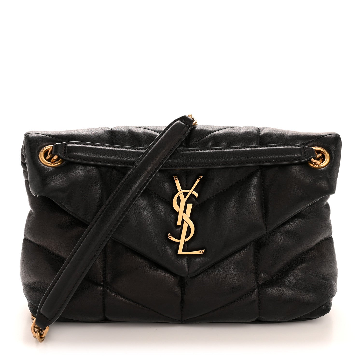 Saint Laurent Lambskin Quilted Small Loulou Puffer Monogram Chain Satchel Black 1 of 13
